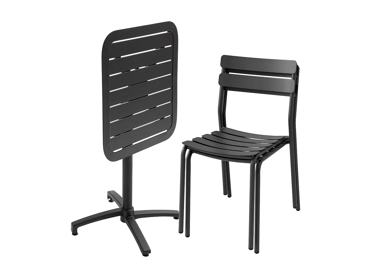 Ensemble table inclinable de terrasse 70 x 70 cm et 2 chaises noir