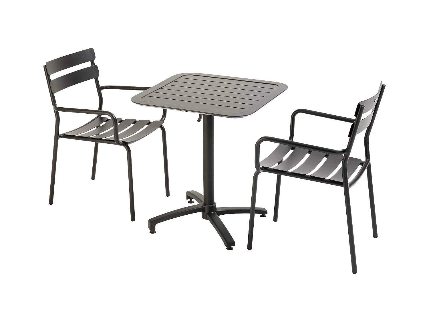 Ensemble table inclinable de terrasse 70 x 70 cm et 2 fauteuils noir