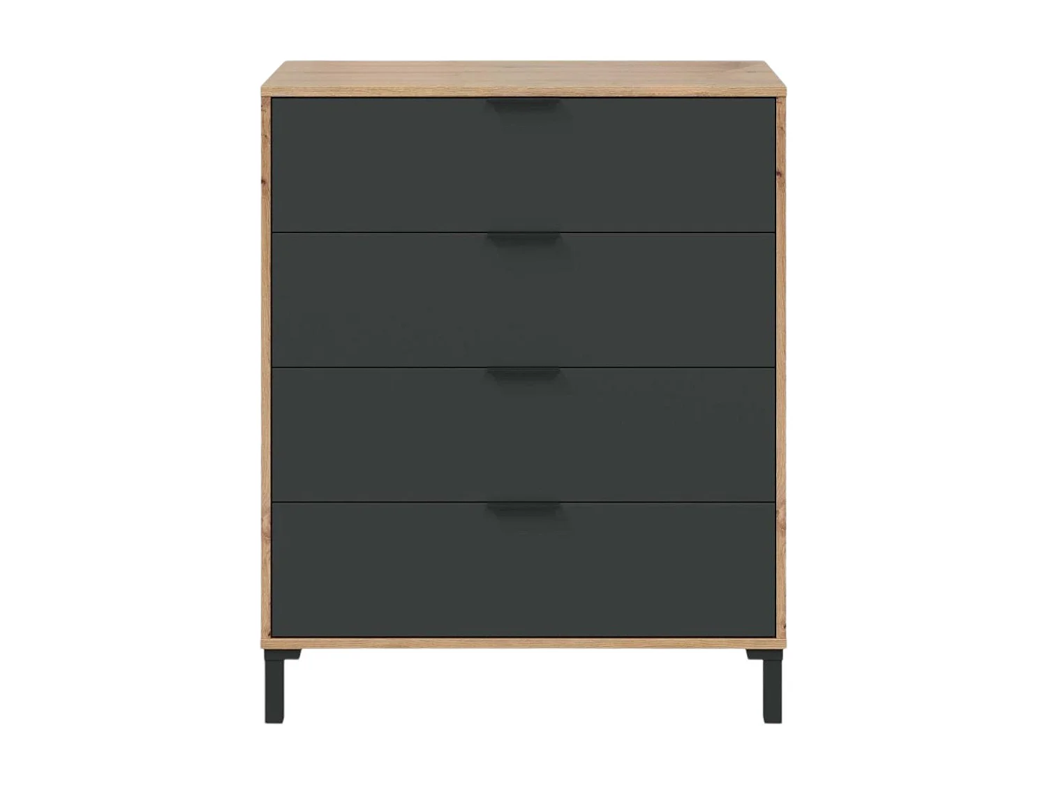 Cómoda Rochester, Cómoda con 4 cajones, Cómoda para el dormitorio, Cómoda moderna, 76x40h94 cm, Roble anudado y Antracita