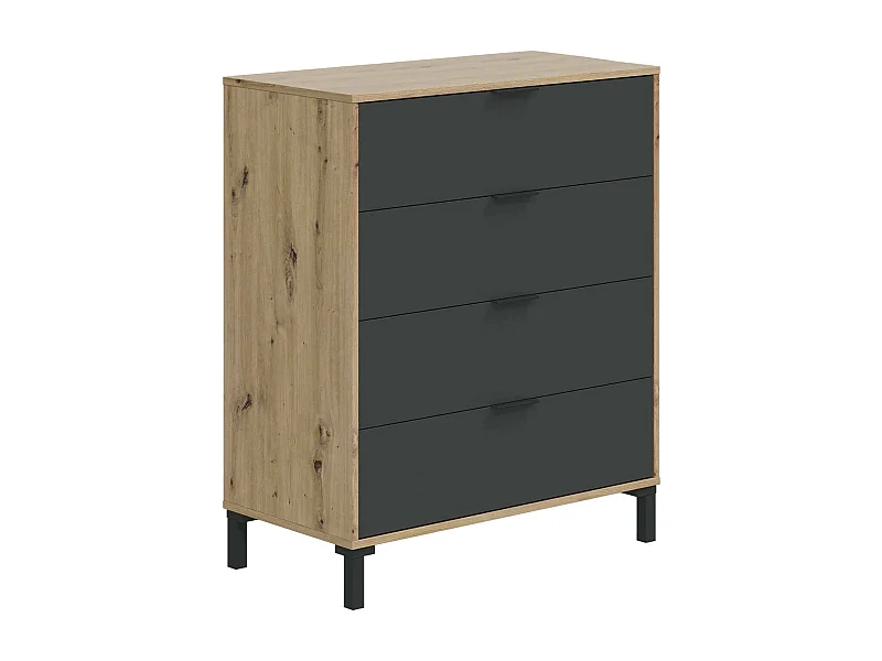 Cômoda Rochester, Cômoda com 4 gavetas, Cômoda para quarto, Cômoda moderna, 76x40h94 cm, Carvalho atado e Antracite