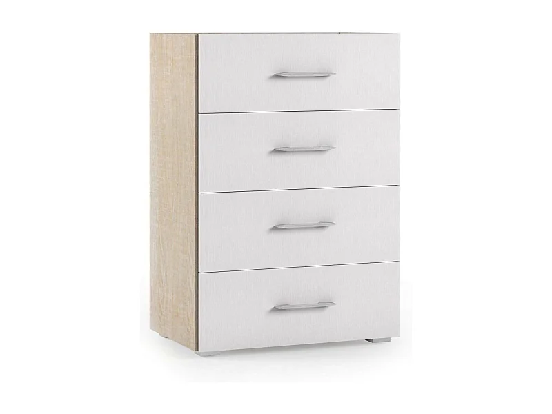 Cômoda Primula, cômoda com 4 gavetas para quarto, escritório multiuso ou armário de estudo, 60x41h87 cm, carvalho e branco