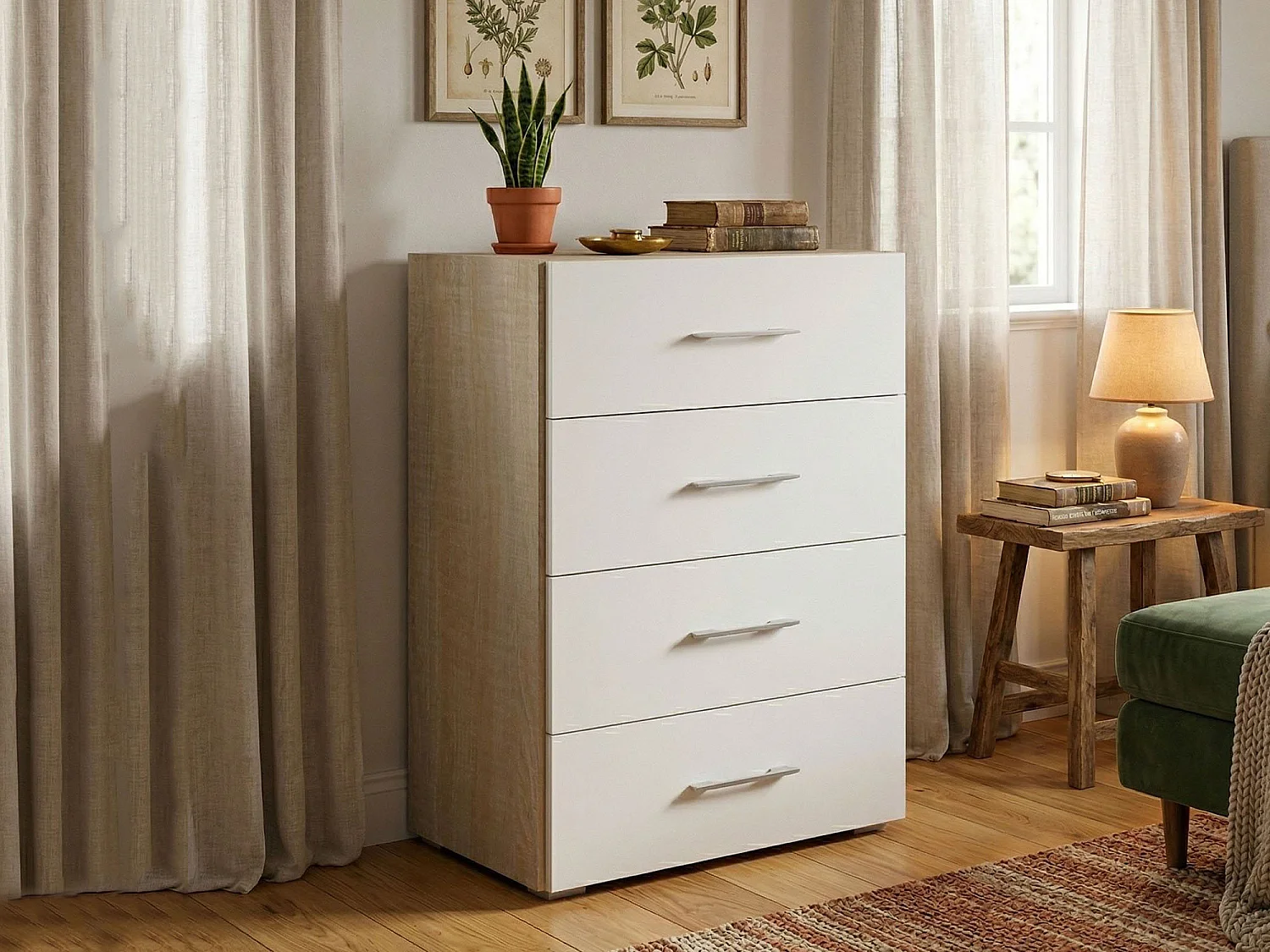 Dmora Kast Primula 41x60x87h cm Eikenbruin 4 Lades, Schuifopening, Made in Italy