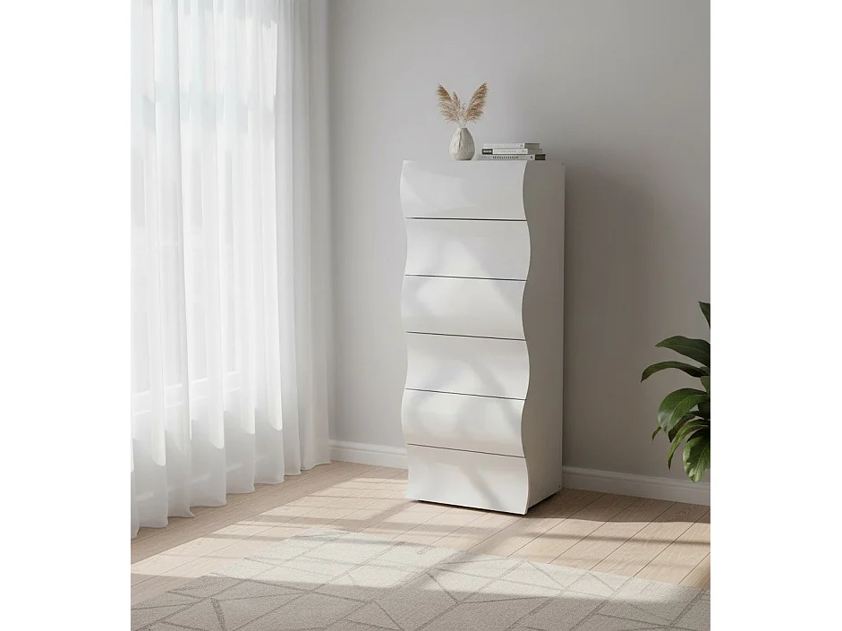 Commode Matteo, Commode 6 tiroirs, Commode de chambre, 100% Made in Italy, 50x40h122 cm, Blanc brillant