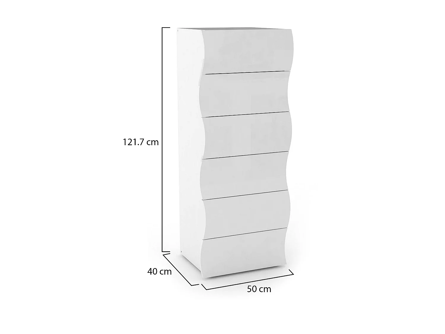 Commode Matteo, Commode 6 tiroirs, Commode de chambre, 100% Made in Italy, 50x40h122 cm, Blanc brillant