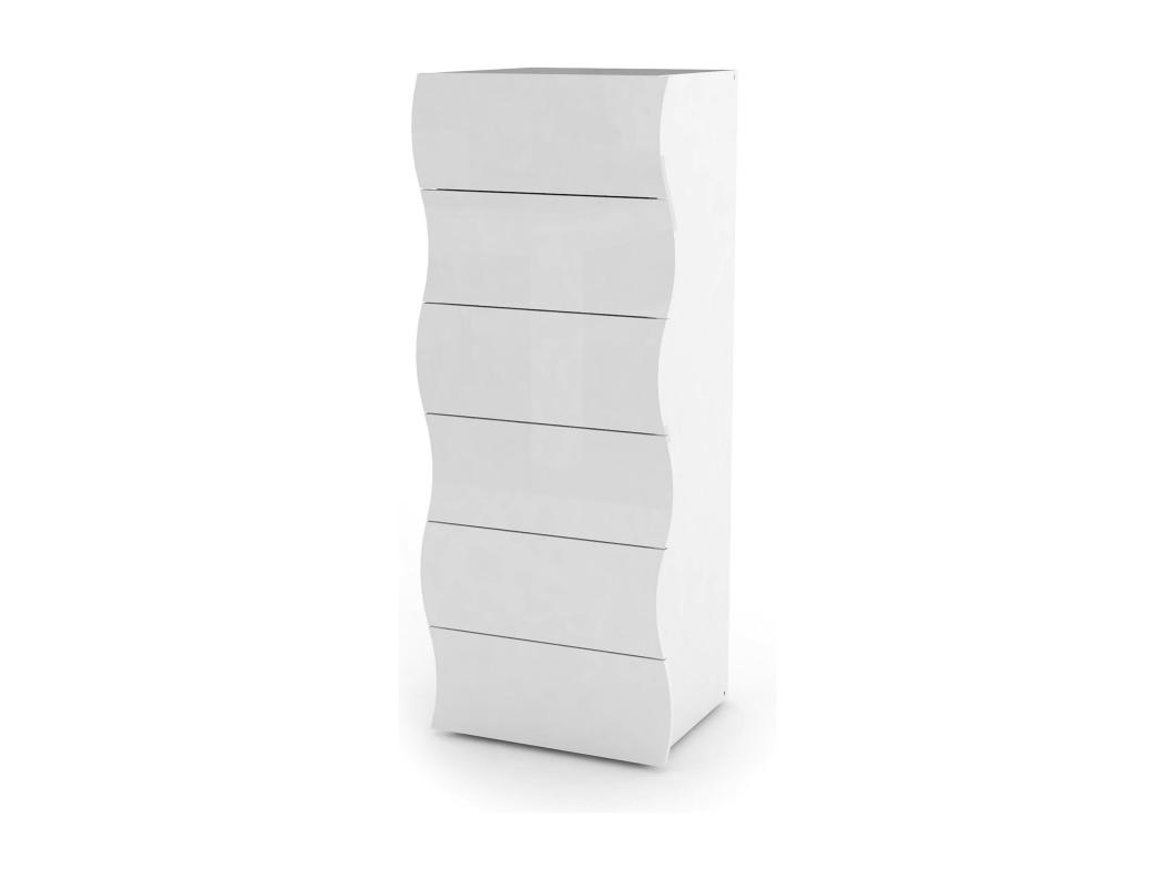Cómoda Matteo, Cómoda de 6 cajones, Cómoda para dormitorio, 100% Made in Italy, 50x40h122 cm, Blanco brillante