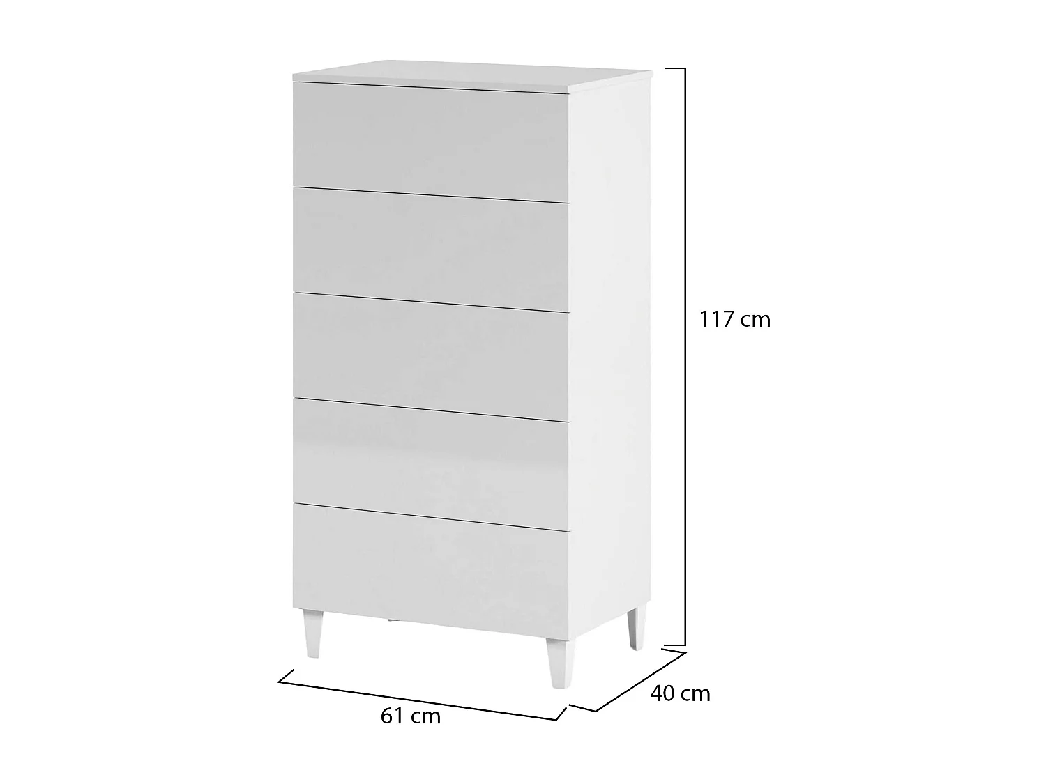 Dmora Ladekast Roseville 40x61x117h cm Wit, 5 Laden: Schuifopening en -sluiting