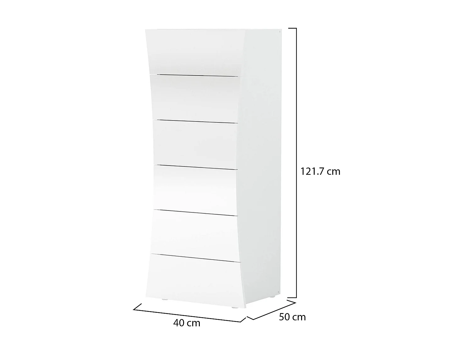 Commode Michele, Commode 6 tiroirs, Commode de chambre, 100% Made in Italy, 50x40h122 cm, Blanc brillant