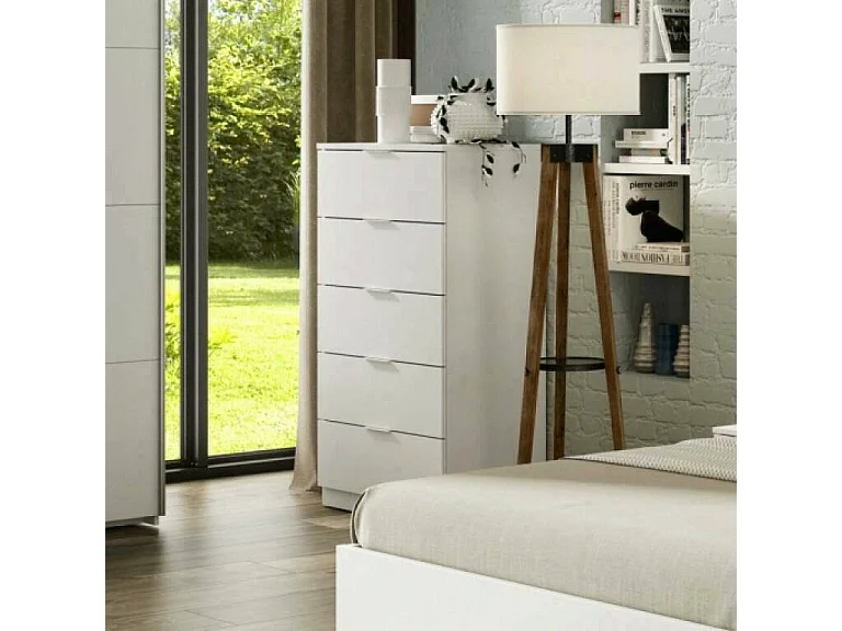 Cómoda Mesquite, Cómoda de 5 cajones, Cómoda para dormitorio, Cómoda moderna, 60x40h110 cm, Blanco