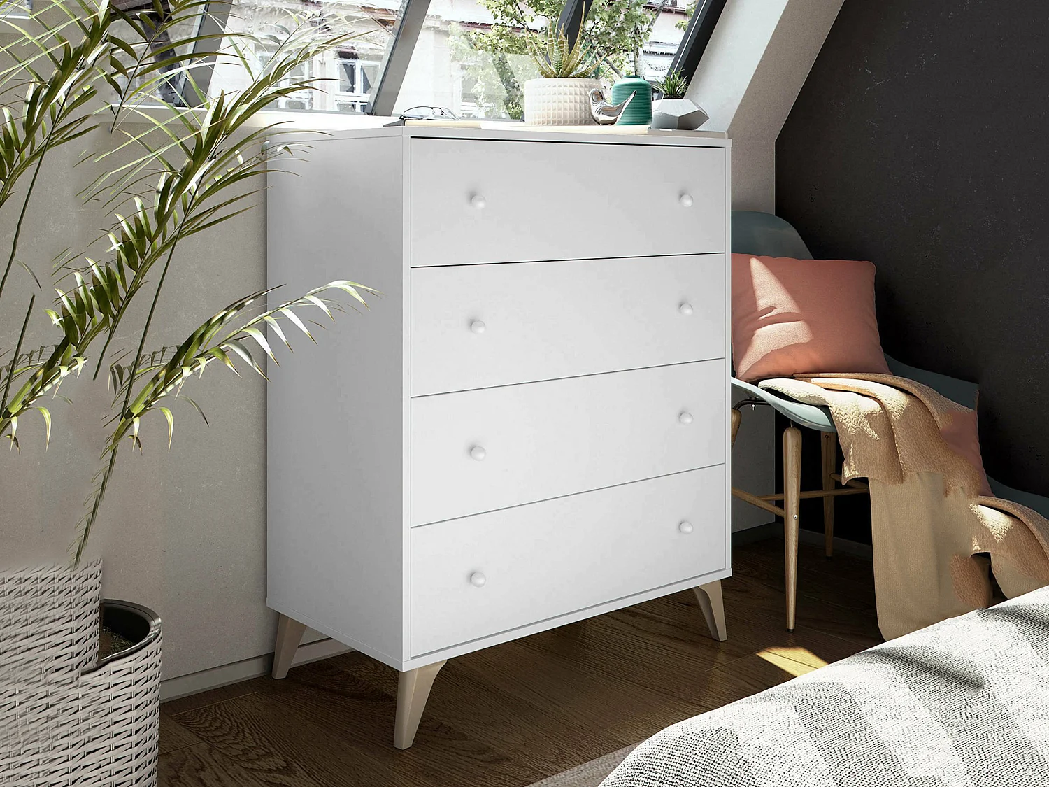 Cômoda Denver, cômoda com 4 gavetas, cômoda para o quarto, cômoda moderna, 78x40h95 cm, branco