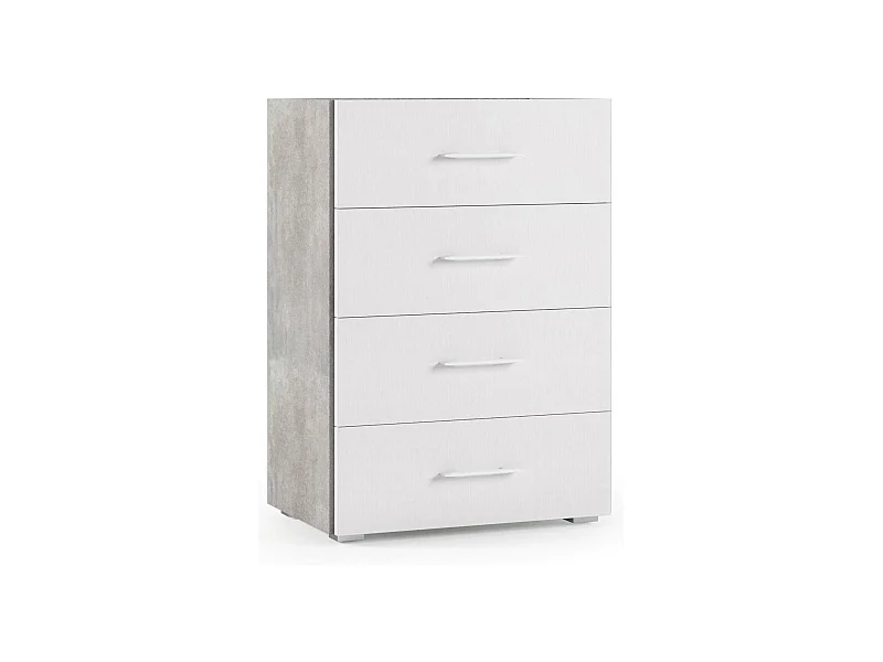 Kommode Primula, Kommode mit 4 Schubladen für das Schlafzimmer, Mehrzweck-Büro- oder Arbeitszimmerschrank, 60 x 41 x 87 cm, Zement und Weiß