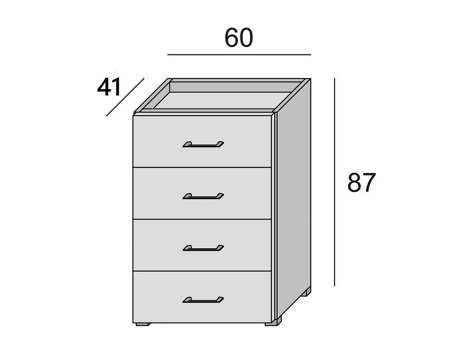 Cômoda Primula, cômoda com 4 gavetas para quarto, Armário multiuso de escritório ou estudo, 60x41h87 cm, Cimento e Branco