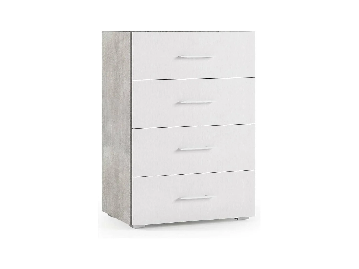 Commode Primula, Commode 4 tiroirs pour la chambre, Bureau polyvalent ou meuble d'étude, 60x41h87 cm, Ciment et Blanc