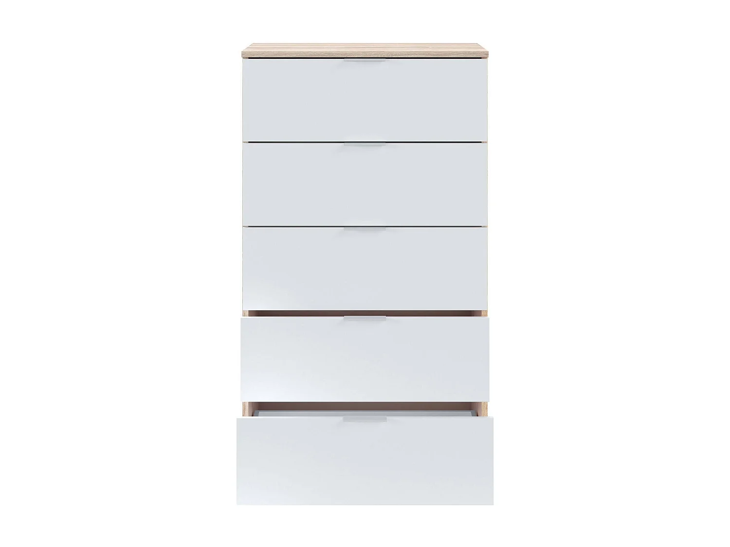 Commode Mesquite, commode à 5 tiroirs, commode pour la chambre, commode moderne, 60x40h110 cm, chêne et blanc