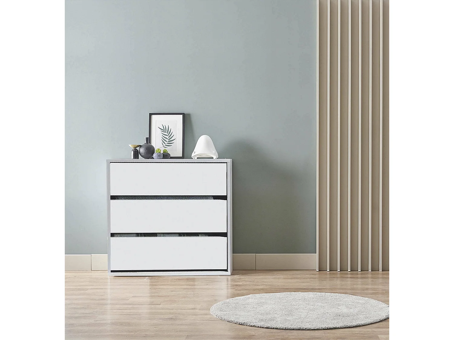 Cassettiera Newport, Settimanale a 3 cassetti, Mobile Comò basso per interno armadio, Settimanale moderno, 60x44h57 cm, Bianco