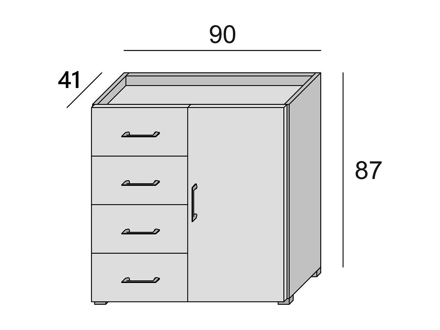 Violetta dressoir, Buffetkast met 1 deur en 4 laden, Woonkamerdressoir, Multifunctionele kast met planken, 100% Made in Italy, 90x41h87 cm, Wit en Eiken
