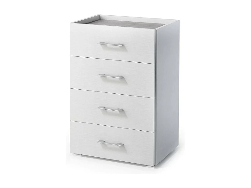 Commode Aster, Commode 4 tiroirs pour la chambre, Bureau polyvalent ou meuble d'étude, 50x41h87 cm, Blanc et Ciment
