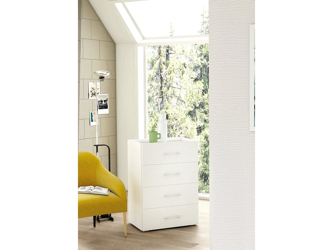 Aster ladekast, ladekast met 4 laden voor de slaapkamer, multifunctionele kantoor- of studeerkast, 50x41h87 cm, wit en cement