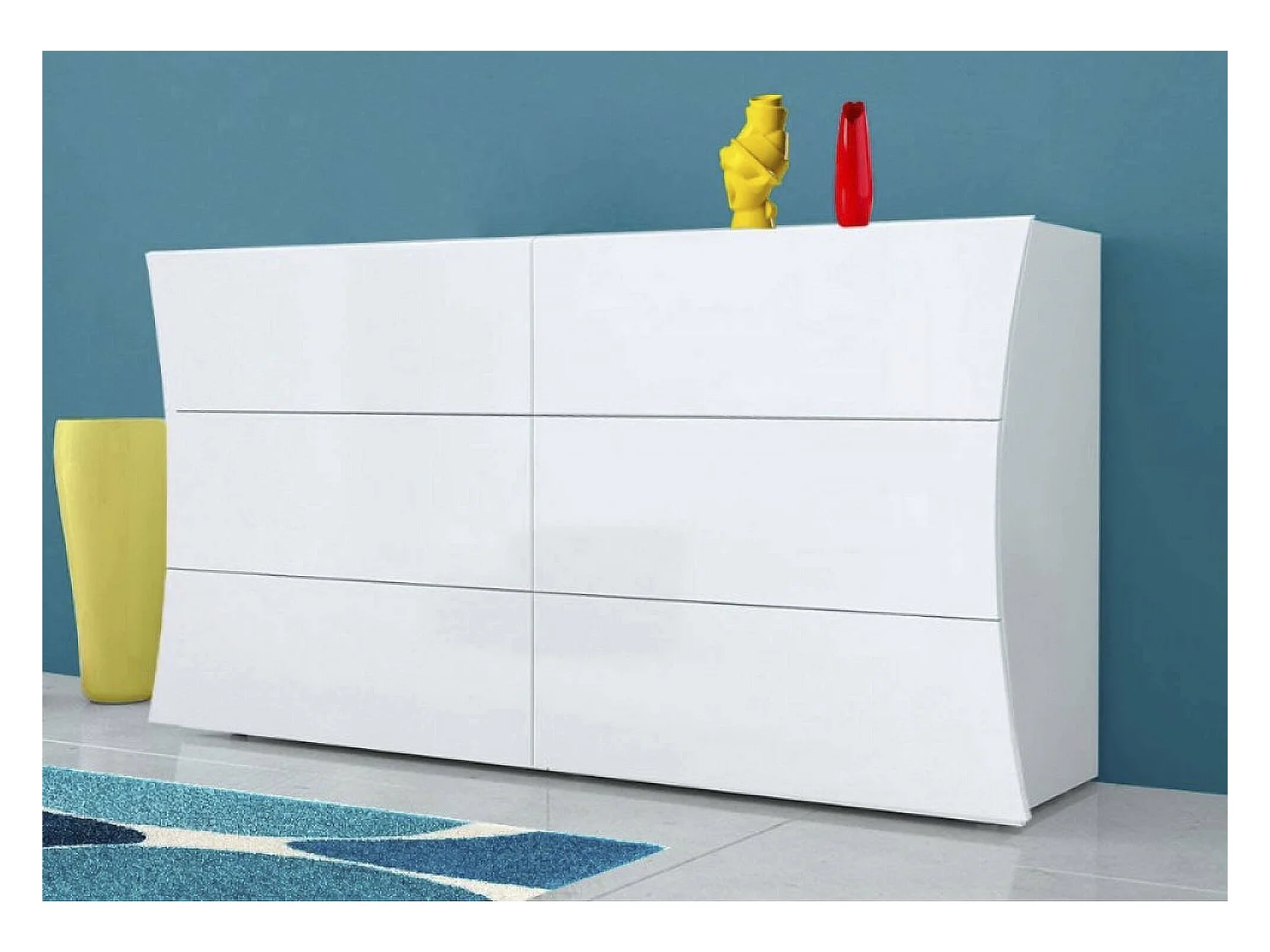 Mauro ladekast, ladekast met 6 laden, slaapkamerdressoir, 100% Made in Italy, glanzend wit, 155x40h82 cm