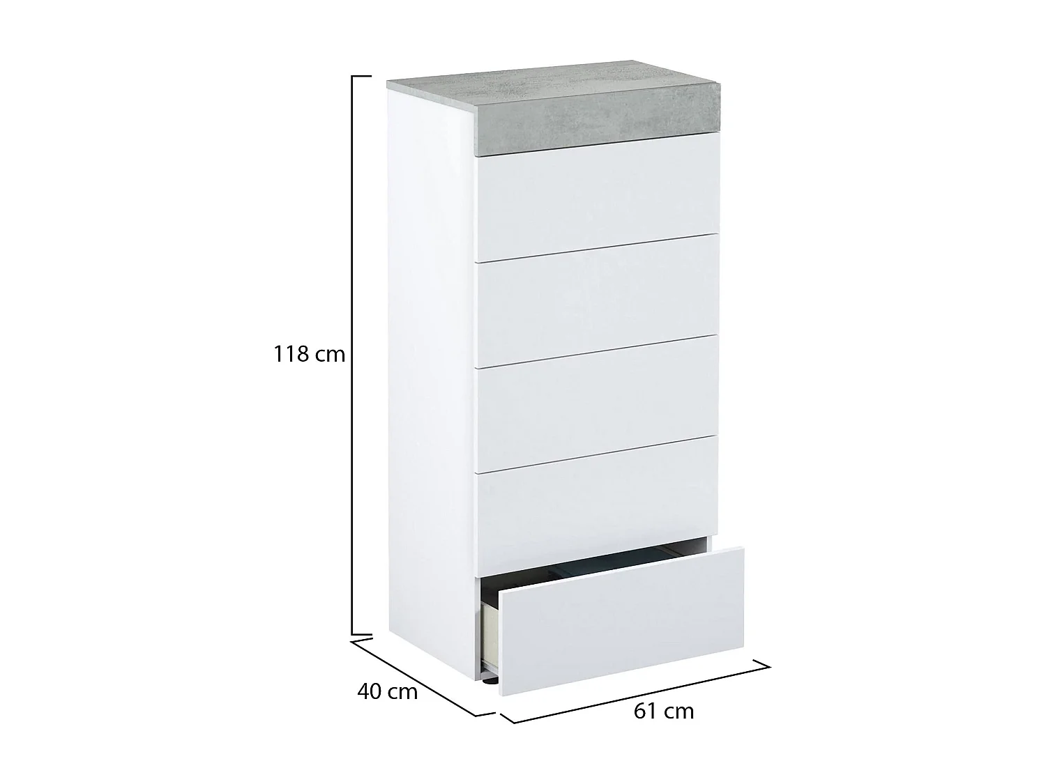 Dmora Ladenkast Irving Wit 40x61x118h cm, 5 Laden, Glijdende Opening en Sluiting