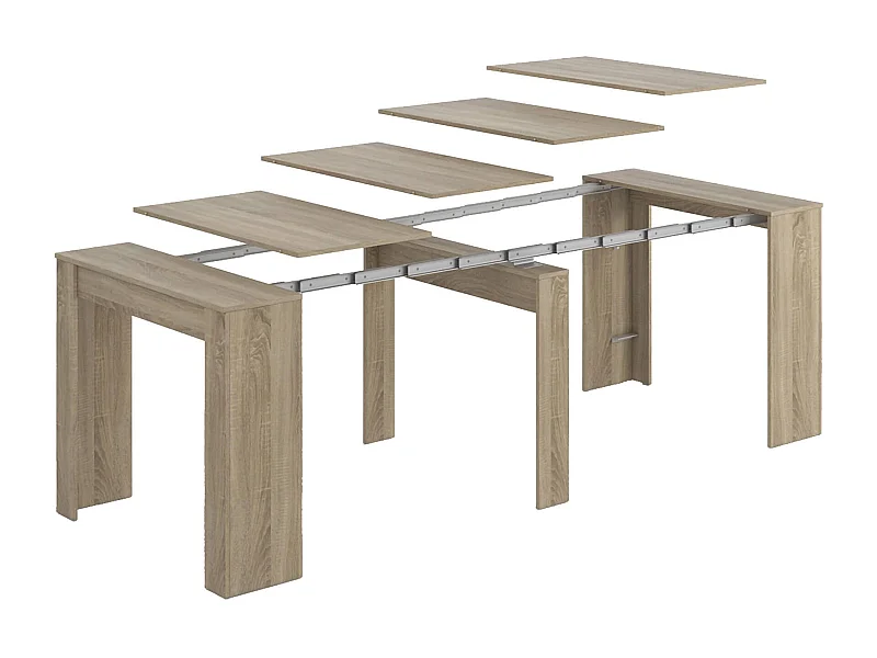 Compton console, Uitschuifbare eettafel, Tafel met multifunctionele verlengstukken uitschuifbaar tot 10 zitplaatsen, 51/237x90h78 cm, Eiken
