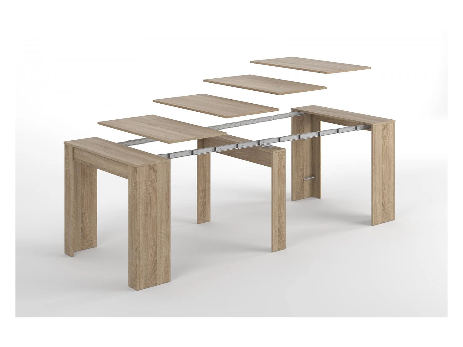 Console Compton, Table à manger extensible, Table avec rallonges polyvalentes extensible jusqu'à 10 places, 51/237x90h78 cm, Chêne