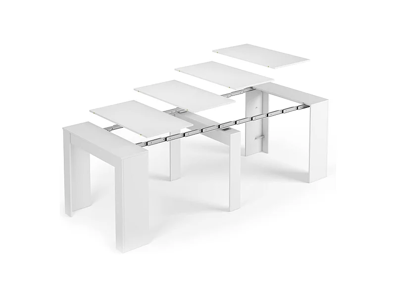 Compton Console, Uitschuifbare eettafel, Tafel met multifunctionele verlengstukken uitschuifbaar tot 10 zitplaatsen, 51/237x90h78 cm, Glanzend Wit