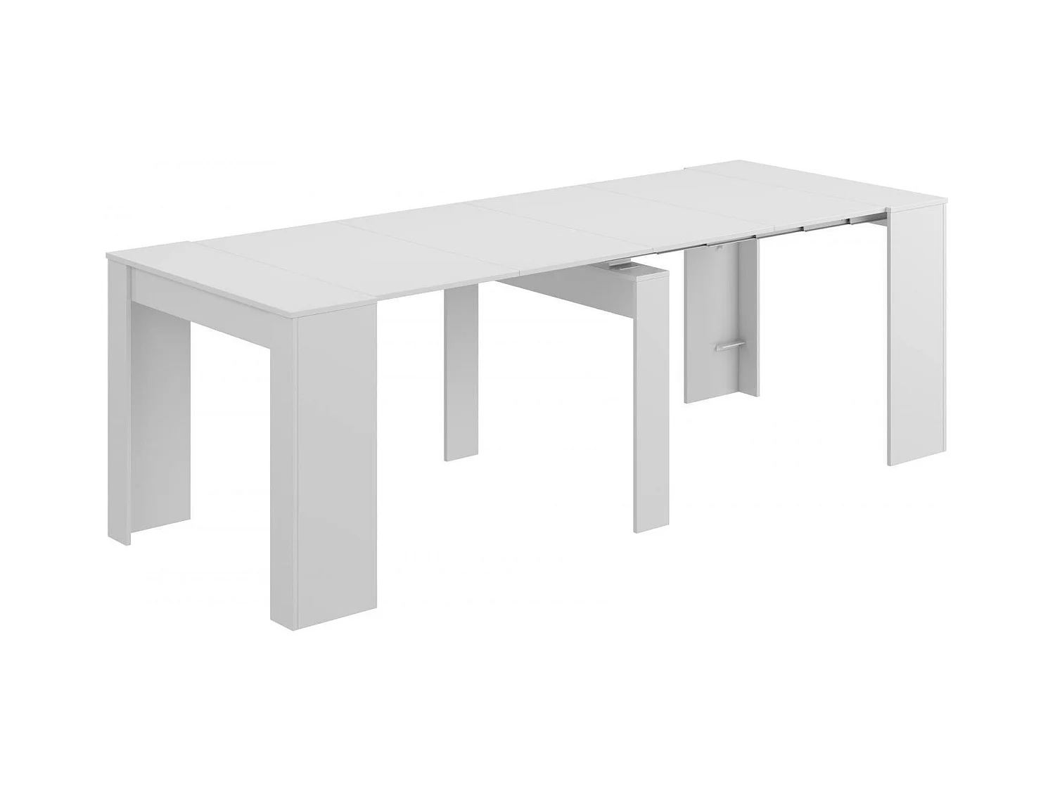 Console Compton, Table à manger extensible, Table avec rallonges polyvalentes extensible jusqu'à 10 places, 51/237x90h78 cm, Blanc Brillant