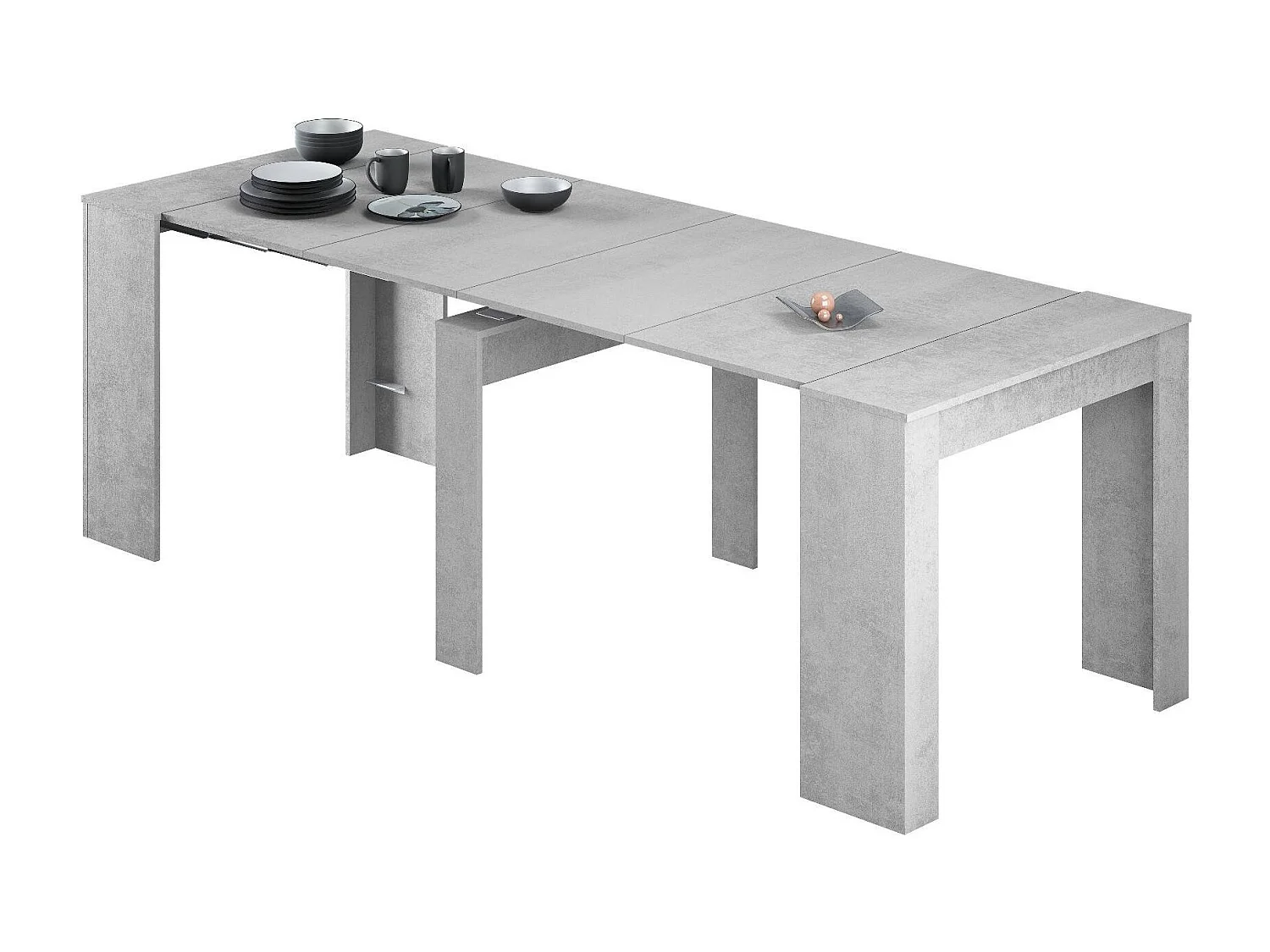Console Compton, Table à manger extensible, Table avec rallonges polyvalentes extensible jusqu'à 10 places, 51/237x90h78 cm, Ciment