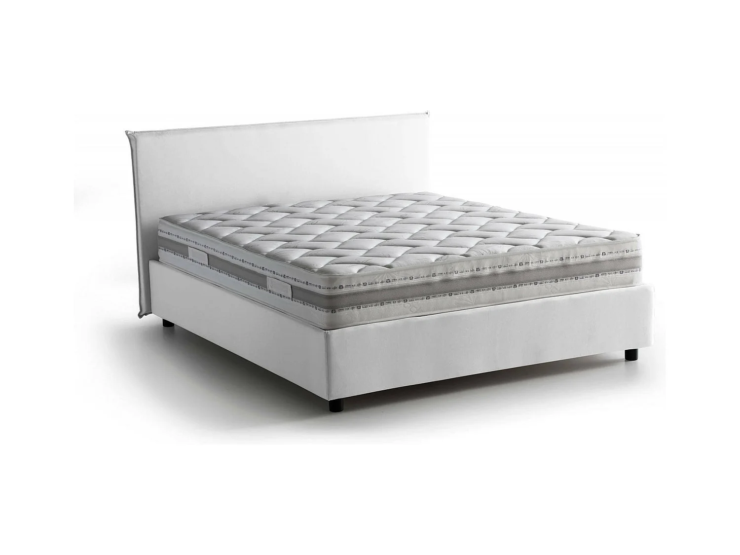 Lit double Brenda, Lit coffre avec revêtement en tissu, 100% Made in Italy, Ouverture frontale, avec matelas 160x200 cm inclus, Blanc