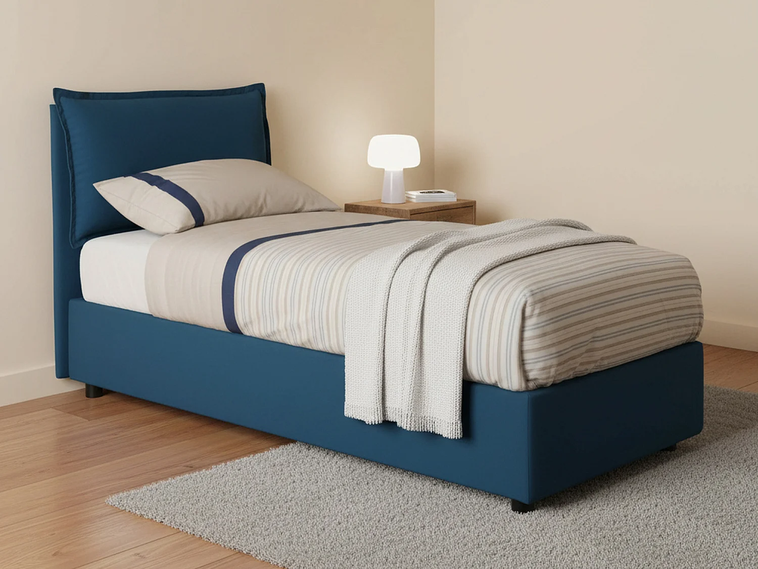 Lit simple Gemma, Lit coffre avec revêtement en tissu, 100% Made in Italy, Ouverture frontale, adapté pour matelas 80x200 cm, Bleu