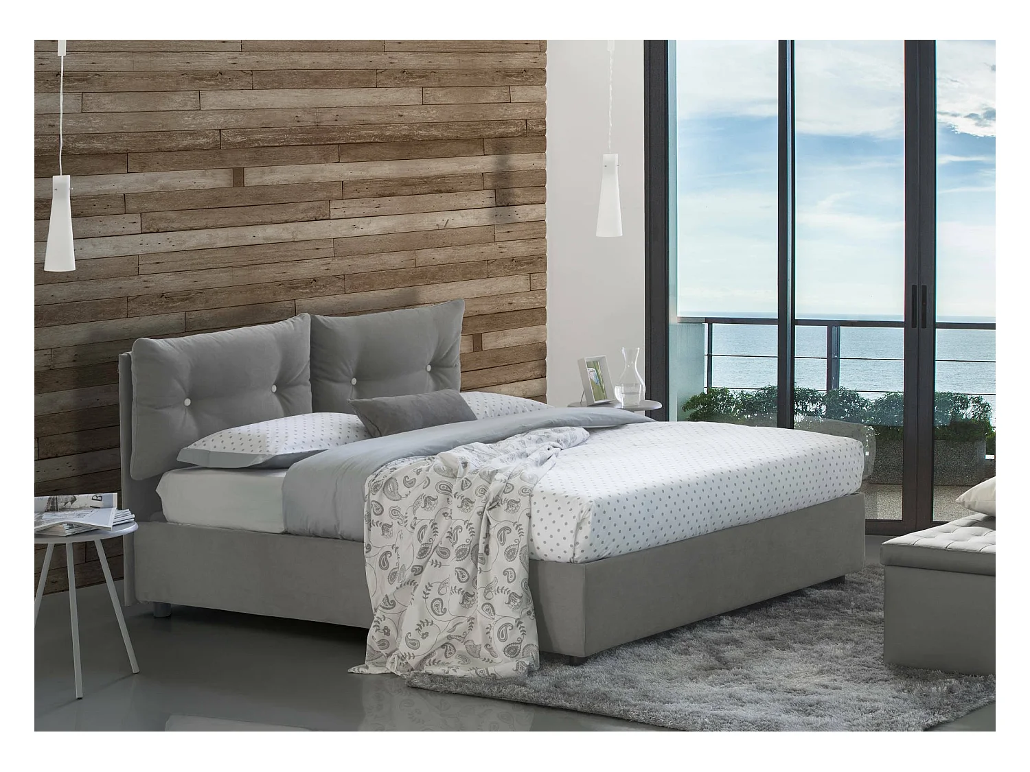 Albina eenpersoonsbed, Opbergbed met stoffen bekleding, 100% Made in Italy, Opening aan de voorkant, inclusief matras van 80x190 cm, Grijs