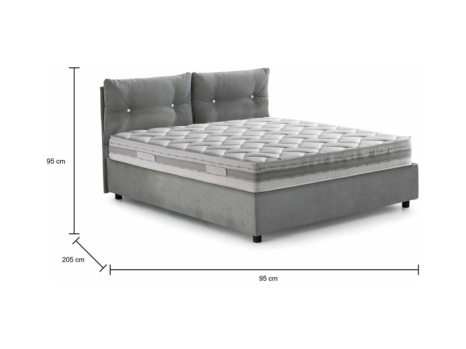 Albina eenpersoonsbed, Opbergbed met stoffen bekleding, 100% Made in Italy, Opening aan de voorkant, inclusief matras van 80x190 cm, Grijs