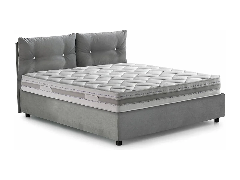 Lit simple Albina, Lit coffre avec revêtement en tissu, 100% Made in Italy, Ouverture frontale, avec matelas 80x190 cm inclus, Gris