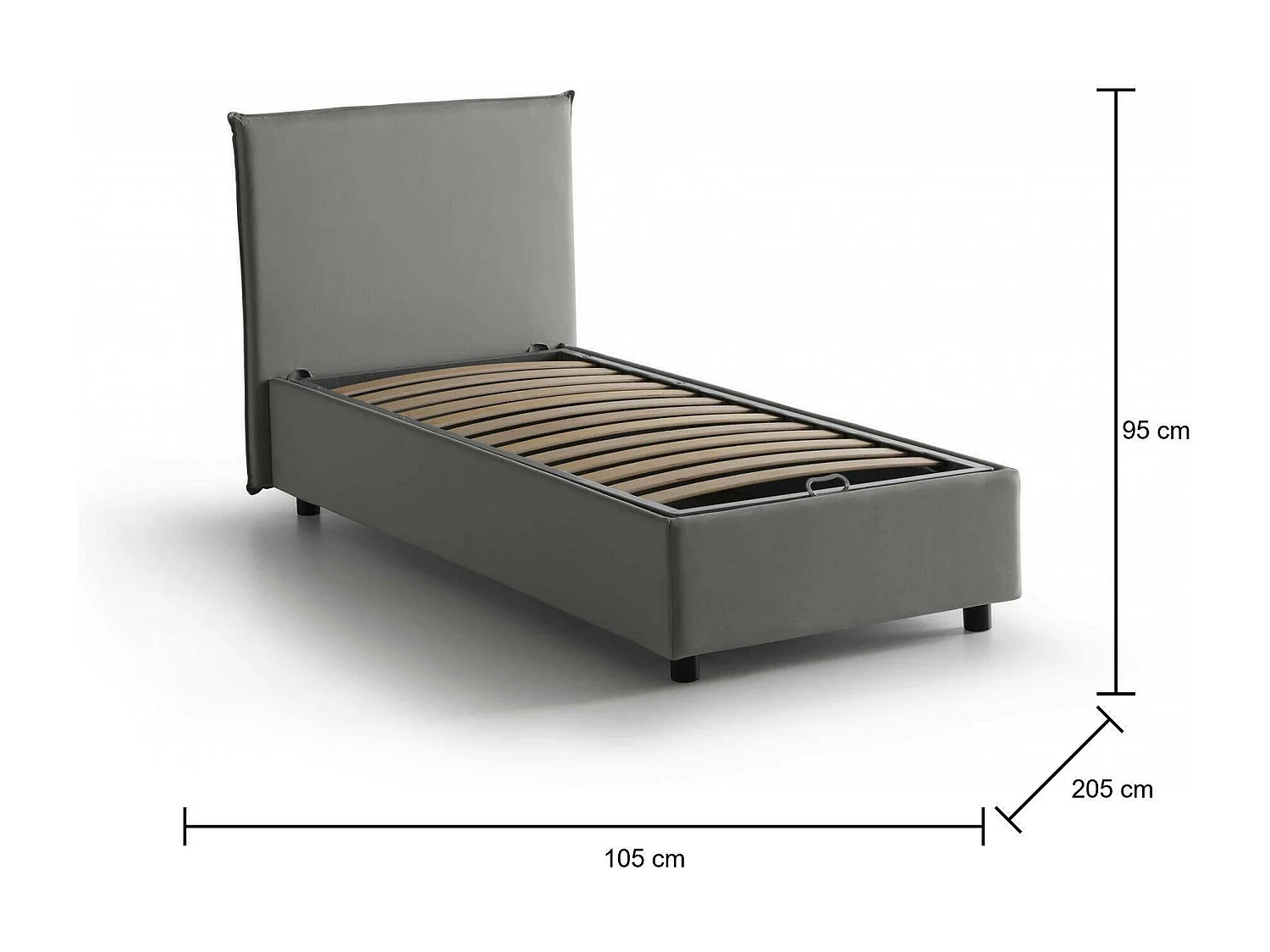 Talamo Italia Eenpersoonsbed Chelsea Grijs, Afneembare Hoes, Opbergruimte, Matrasmaat 90x190 cm Made in Italy