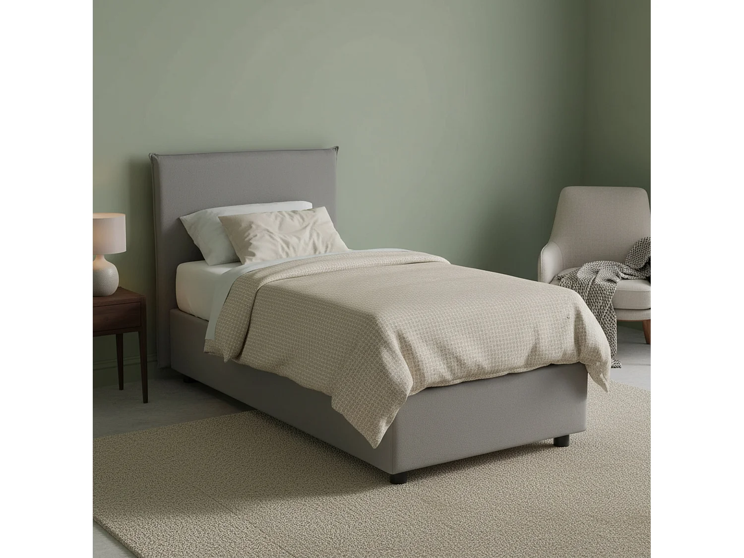 Talamo Italia Eenpersoonsbed Chelsea Grijs, Afneembare Hoes, Opbergruimte, Matrasmaat 90x190 cm Made in Italy