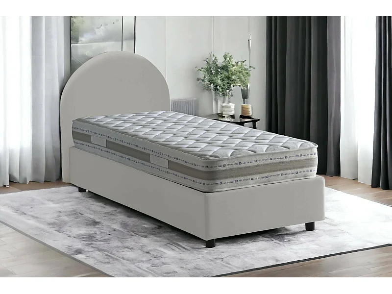 Letto singolo Alice, Letto contenitore con rivestimento in ecopelle, 100% Made in Italy, Apertura frontale, con materasso Cm 80x190 incluso, Bianco