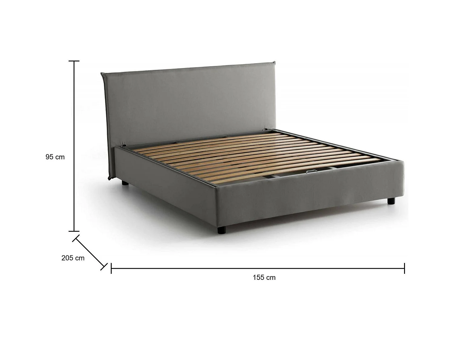 Lit double Azue, Lit coffre avec revêtement en tissu, 100% Made in Italy, Ouverture frontale, adapté pour matelas 140x190 cm, Gris