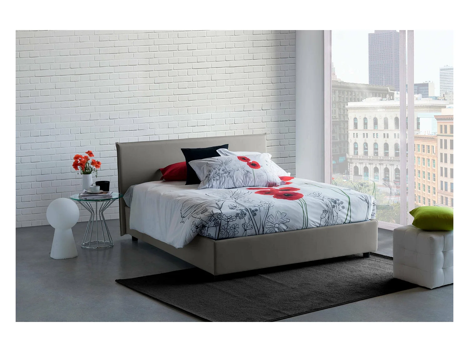 Lit double Azue, Lit coffre avec revêtement en tissu, 100% Made in Italy, Ouverture frontale, adapté pour matelas 140x190 cm, Gris