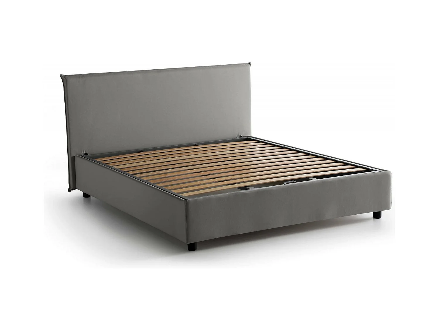 Lit double Azue, Lit coffre avec revêtement en tissu, 100% Made in Italy, Ouverture frontale, adapté pour matelas 140x190 cm, Gris