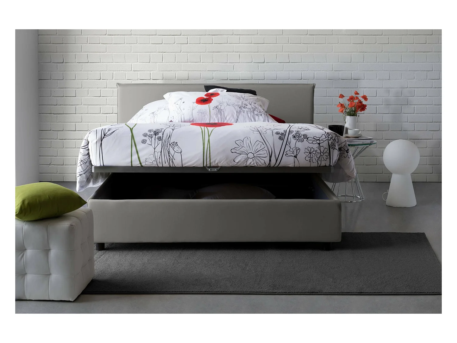 Lit double Azue, Lit coffre avec revêtement en tissu, 100% Made in Italy, Ouverture frontale, adapté pour matelas 140x190 cm, Gris
