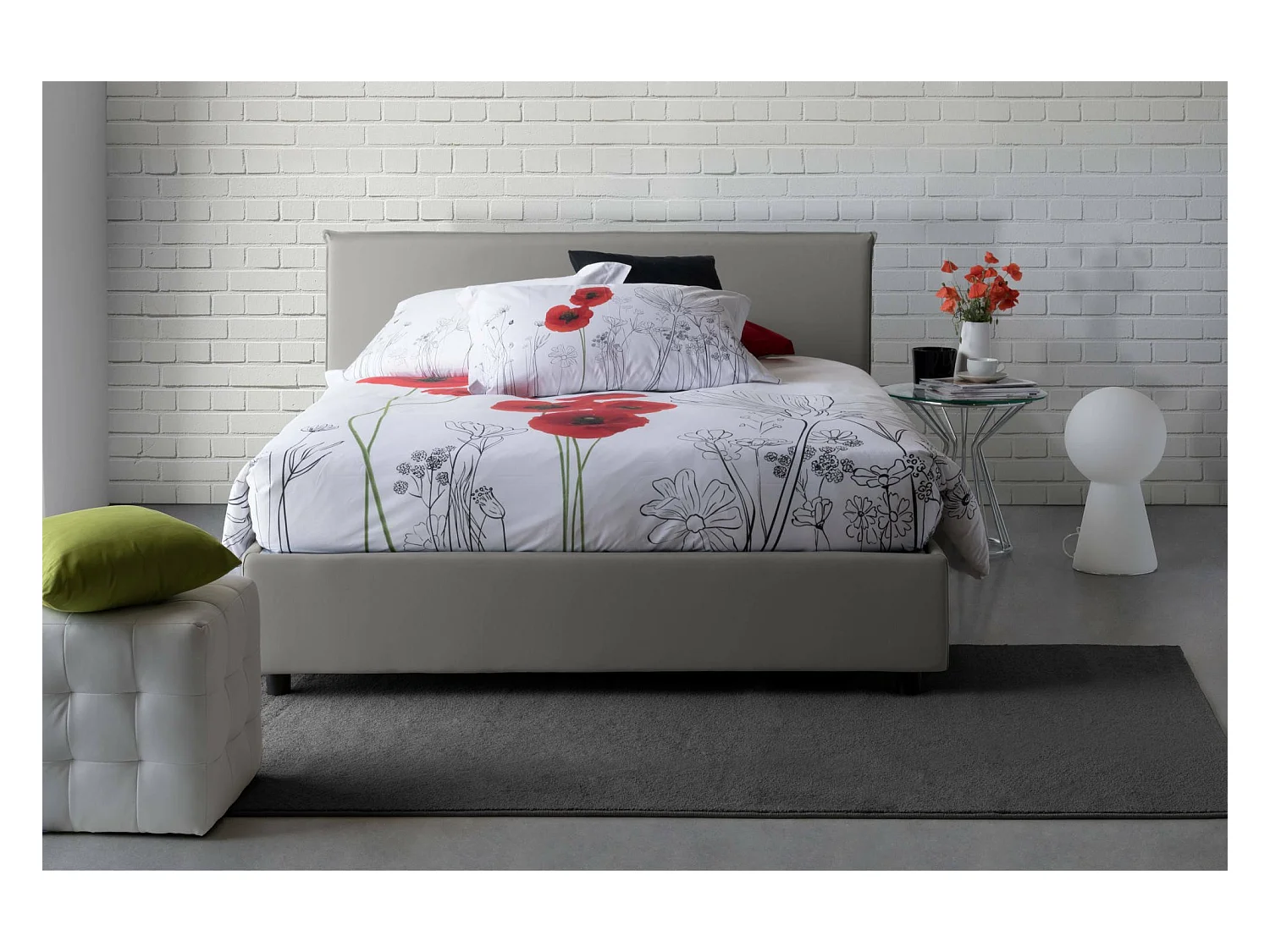Lit double Azue, Lit coffre avec revêtement en tissu, 100% Made in Italy, Ouverture frontale, adapté pour matelas 140x190 cm, Gris