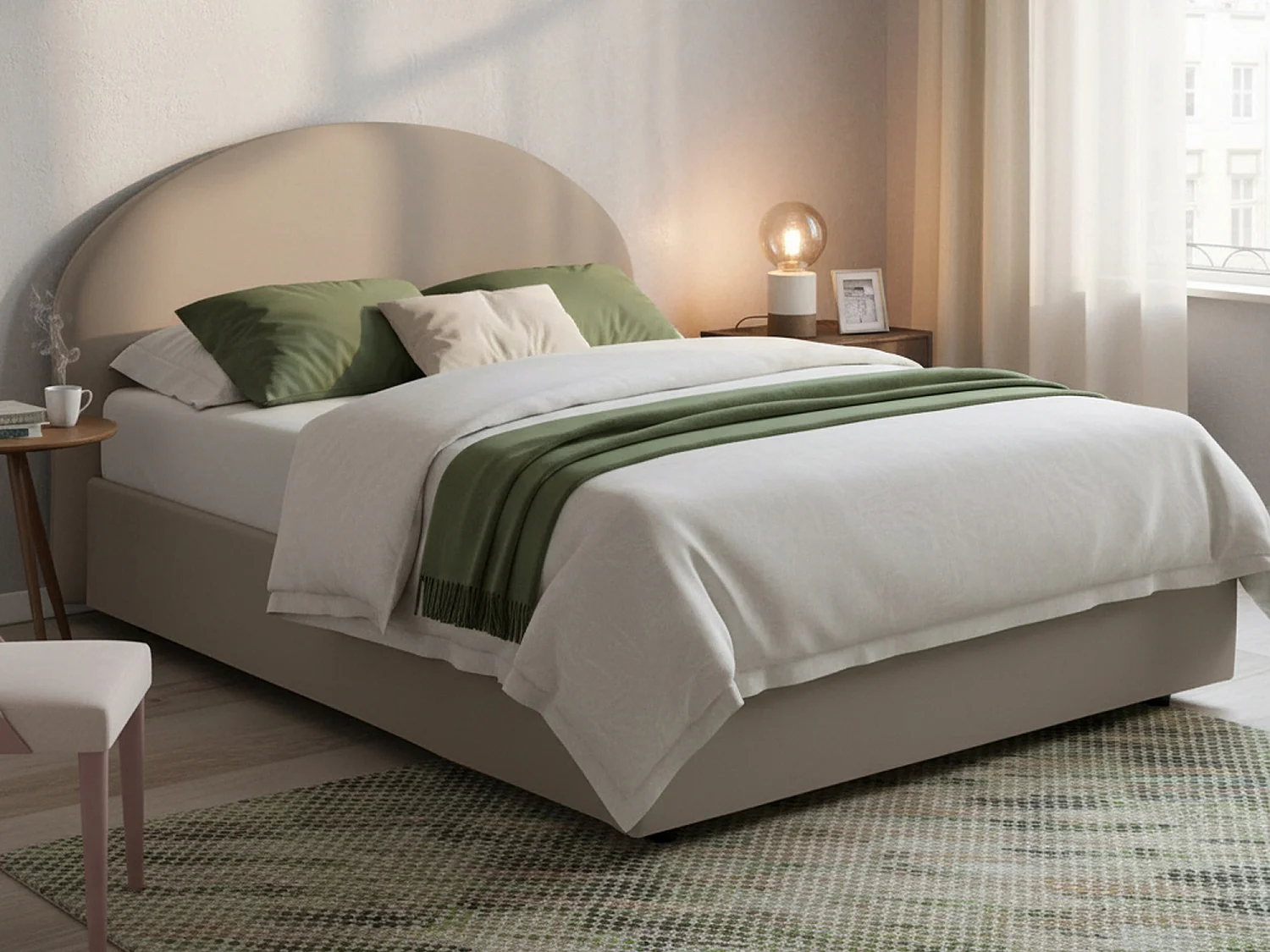 Talamo Italia Tweepersoonsbed Corinne Grijs/Taupe Opbergvak Matrasmaat 160x200 cm, Gestoffeerd Made in Italy