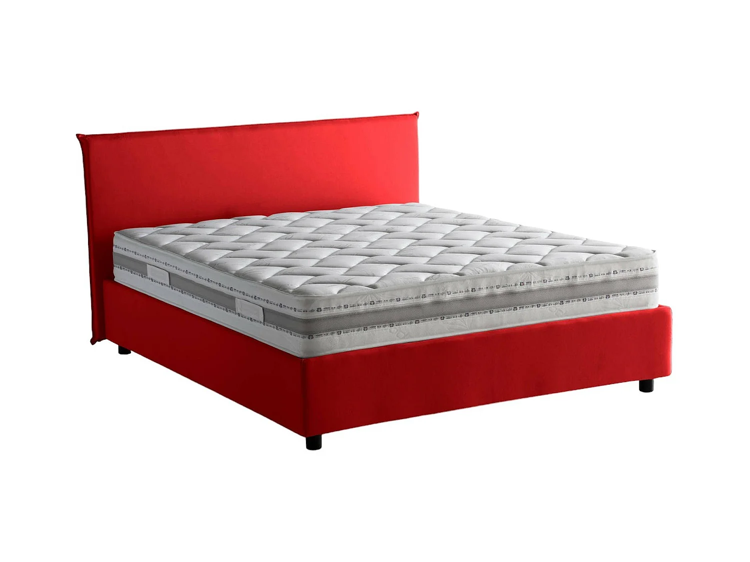 Lit double Beata, Lit coffre avec revêtement en tissu, 100% Made in Italy, Ouverture frontale, avec matelas 140x190 cm inclus, Rouge