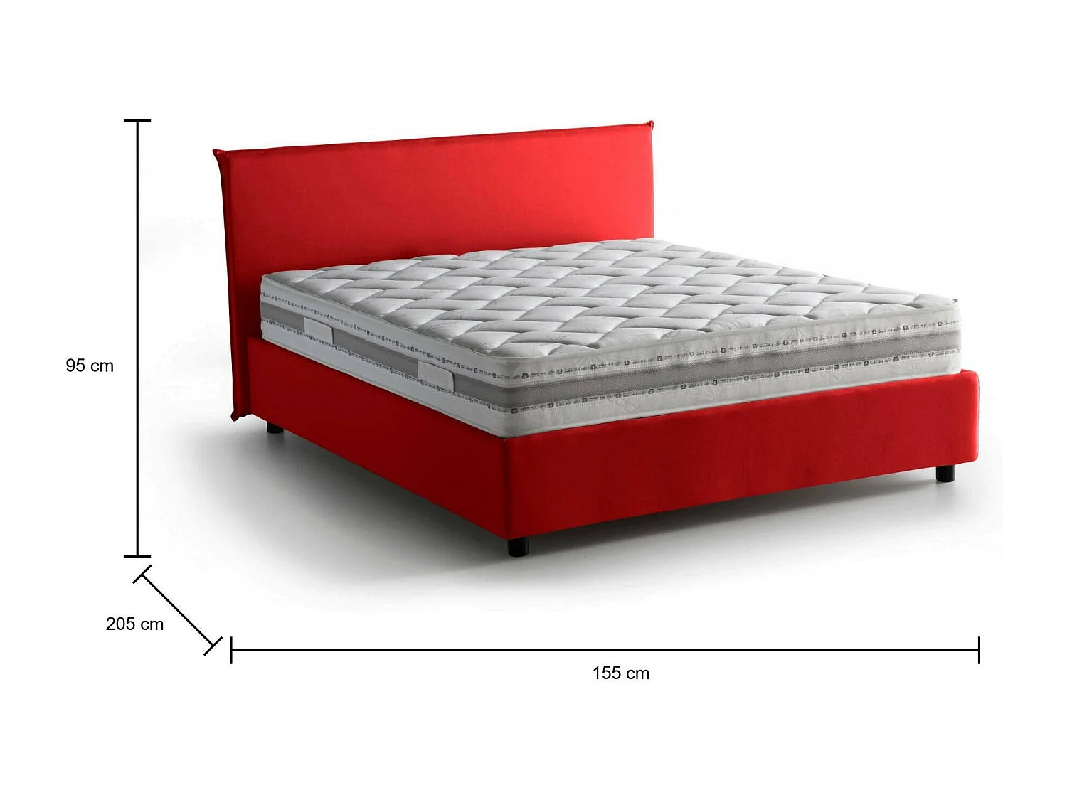 Letto matrimoniale Beata, Letto contenitore con rivestimento in tessuto, 100% Made in Italy, Apertura frontale, con materasso Cm 140x190 incluso, Rosso