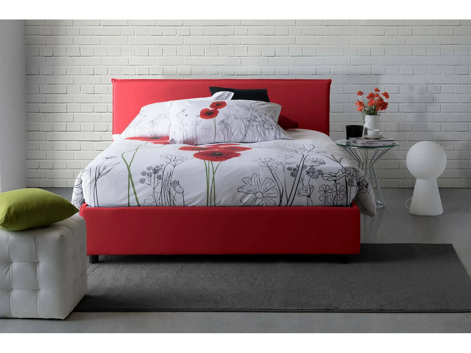 Letto matrimoniale Beata, Letto contenitore con rivestimento in tessuto, 100% Made in Italy, Apertura frontale, con materasso Cm 140x190 incluso, Rosso