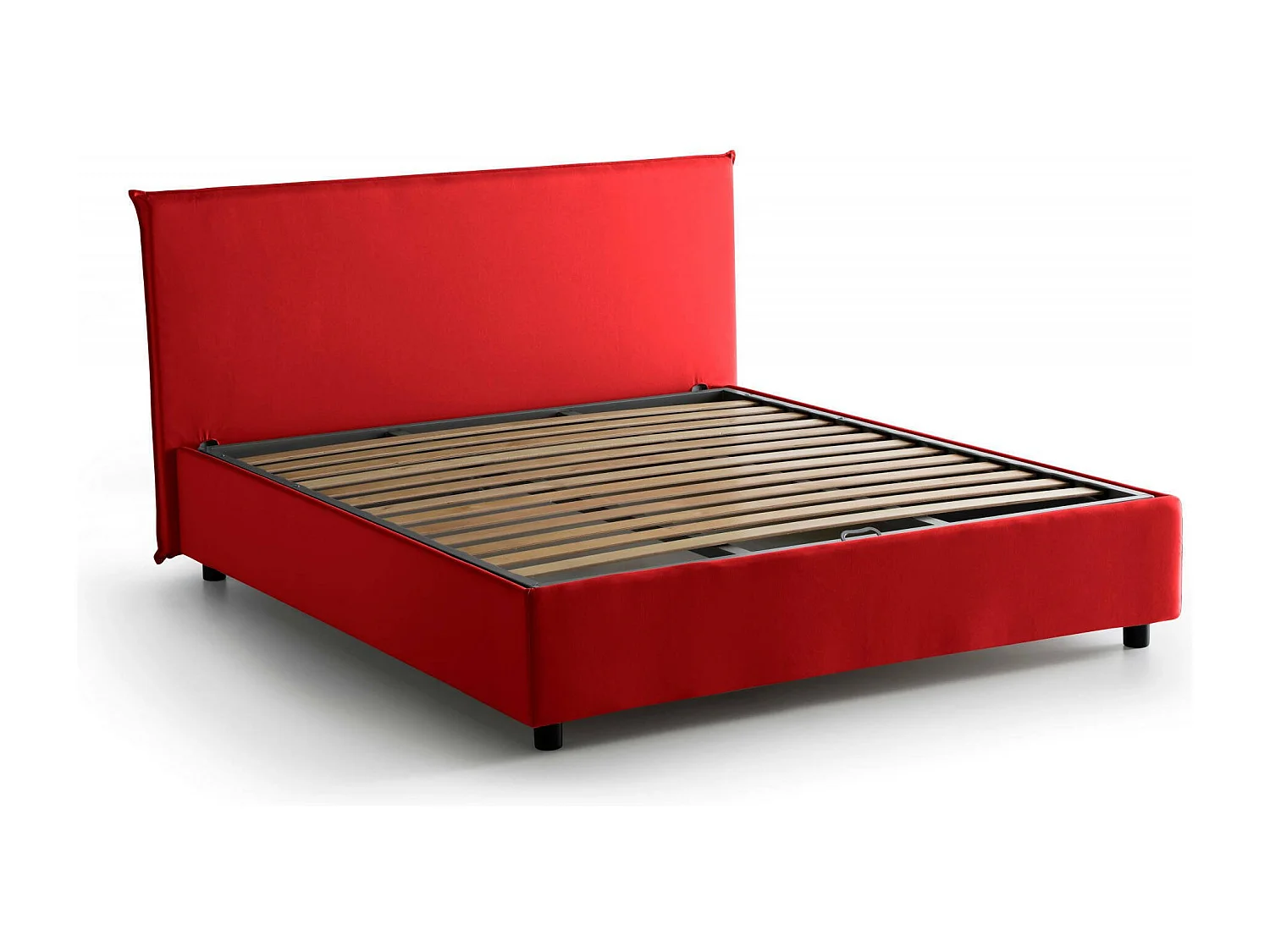 Letto matrimoniale Beata, Letto contenitore con rivestimento in tessuto, 100% Made in Italy, Apertura frontale, con materasso Cm 140x190 incluso, Rosso