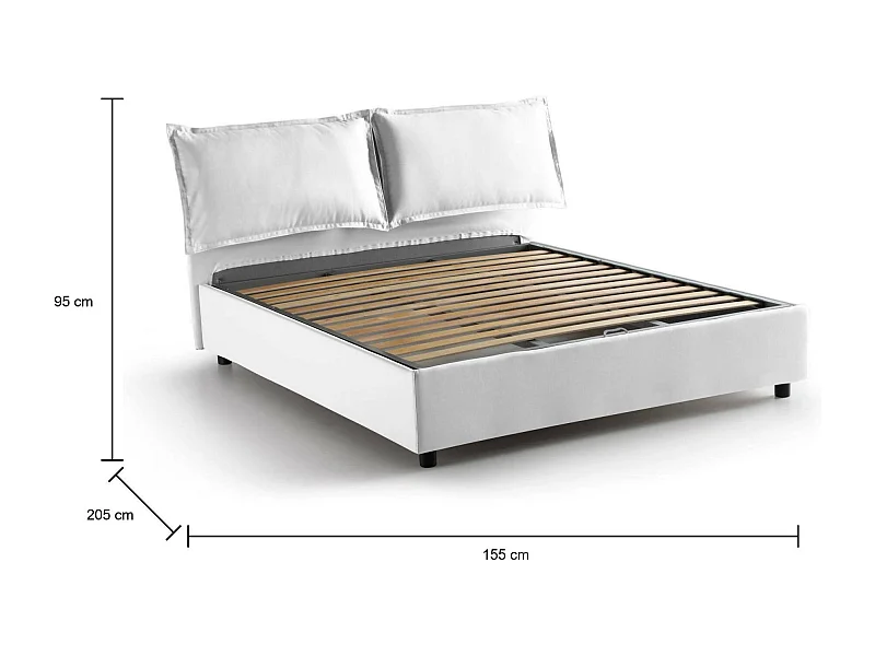 Cama de casal Agnese, Cama de armazenamento com forro de tecido, 100% Fabricado na Itália, Abertura frontal, adequada para colchão 140x190 cm, Branco