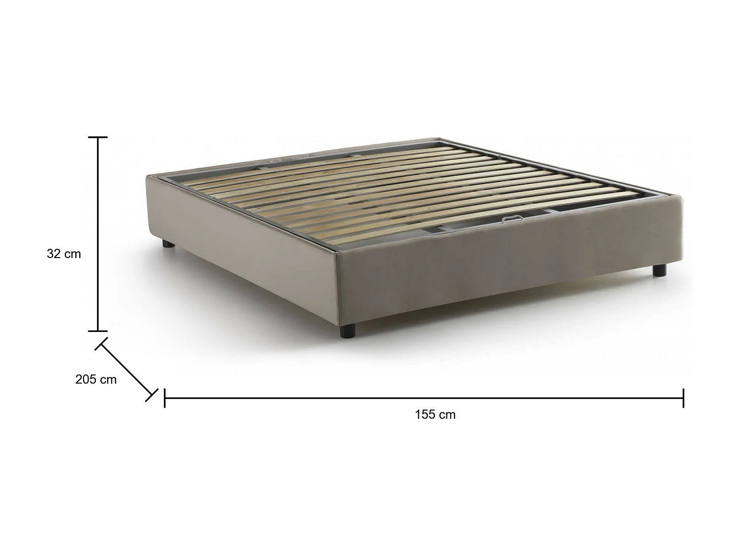 Cama de casal Azzurra, Cama de armazenamento com forro de tecido, 100% Fabricado na Itália, Abertura frontal, adequada para colchão 140x190 cm, Taupe