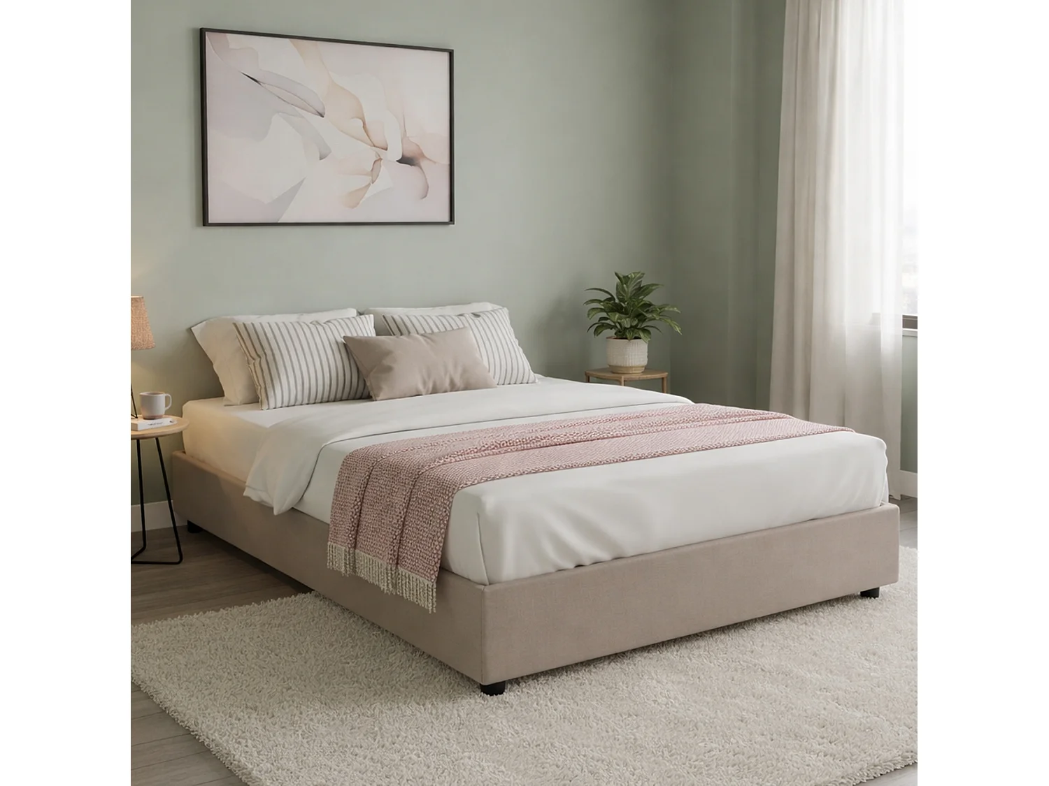 Lit double Azzurra, Lit coffre avec revêtement en tissu, 100% Made in Italy, Ouverture frontale, adapté pour matelas 140x190 cm, Taupe