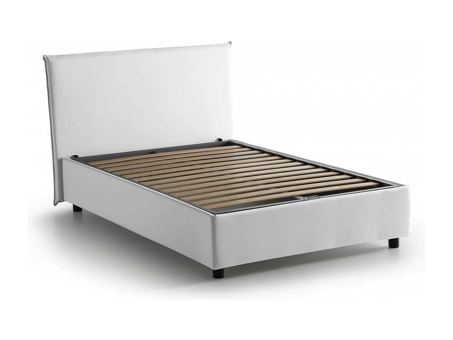 Letto piazza e mezza Astrid, Letto contenitore con rivestimento in tessuto, 100% Made in Italy, Apertura frontale, adatto per materasso Cm 120x200, Bianco